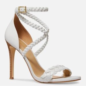 MICHAEL MICHAEL KORS "Astrid" White Braided Faux Leather Heeled Sandal Size: 11M